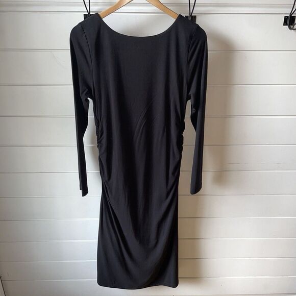 J. Peterman Secret Keeper Dress True Black Long Sleeve Cinched Sides Size: M - Picture 2 of 6